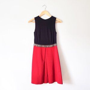 Aidan Mattox Beaded Belt Cocktail Mini Dress in Red & Black, Size 2